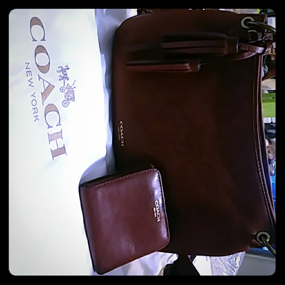 Coach leather bag and small wallet